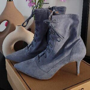 ASOS DESIGN Respect Lace-Up Kitten Heel Boots in Grey - New!